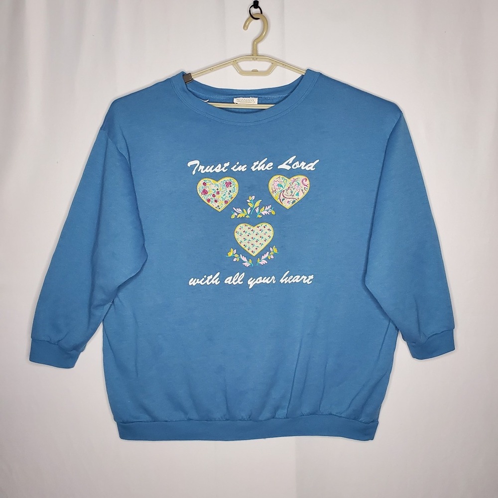 Roamans Vtg Christian Sweatshirt 1X Relaxed Jesus Grandmacore Church Cottagecore